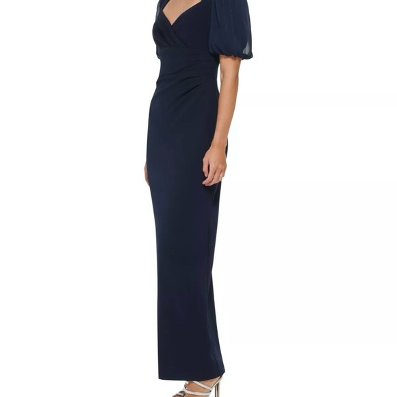 DKNY Women’s Cocktail Dress size 2 Navy Blue Full Length Pouf Sleeve Mermaid - Picture 11 of 15